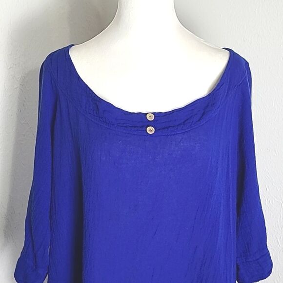 Sea Breeze Royal Blue Tunic Top, High-Low, Crinkled Fabric, Size XXXL - Picture 3 of 9